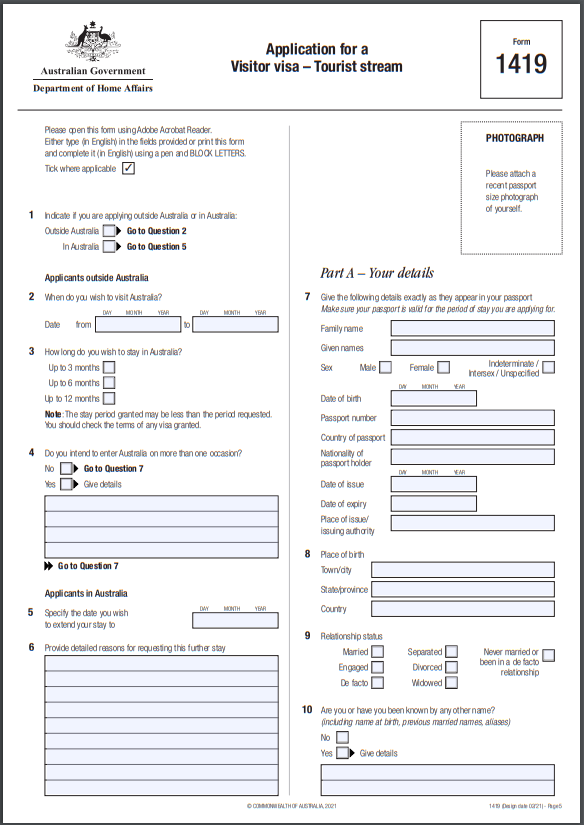 Form Australian Visitor Visa